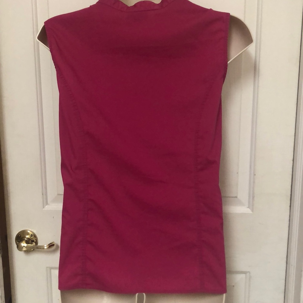 Button Down Ruffle Fuchsia Sleeveless Blouse - Picture 4 of 5